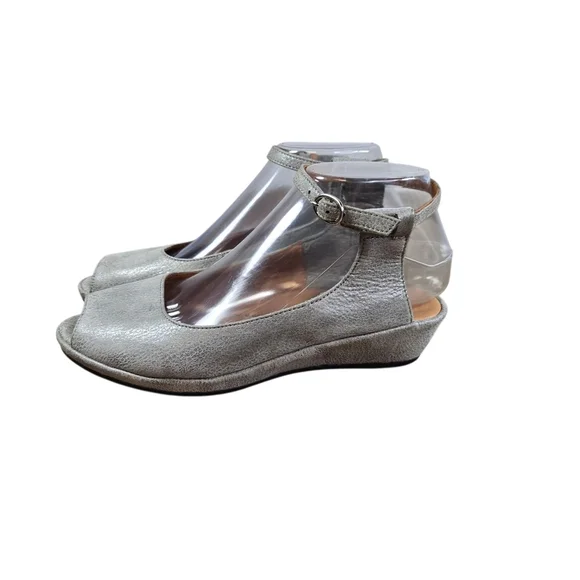L'Amour Des Pieds Burgogne Gray Leather Slingback Wedge Sandals - Picture 2 of 12